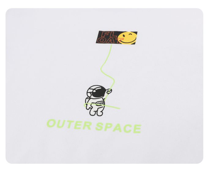 圓領假兩件長袖上衣-漂浮太空人-黑+螢光綠色