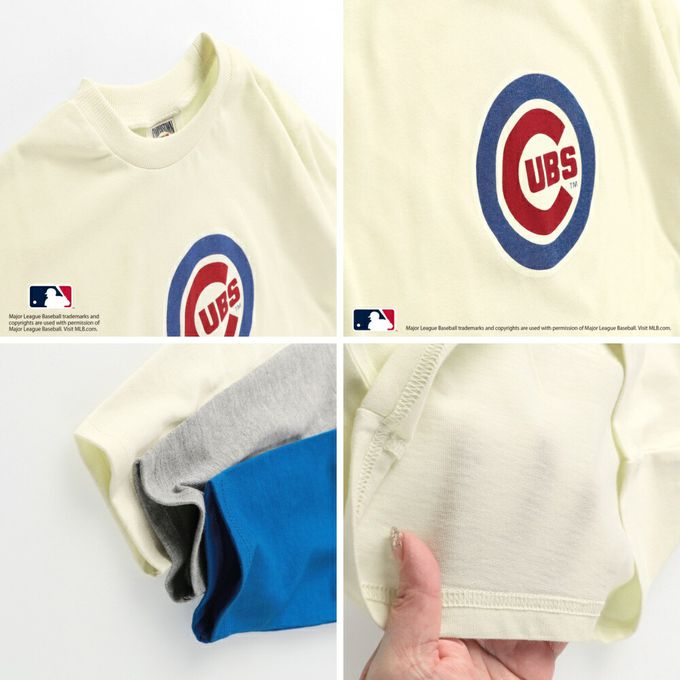 日本 BRANSHES - MLB聯名 logo印花長袖上衣-芝加哥小熊-米黃