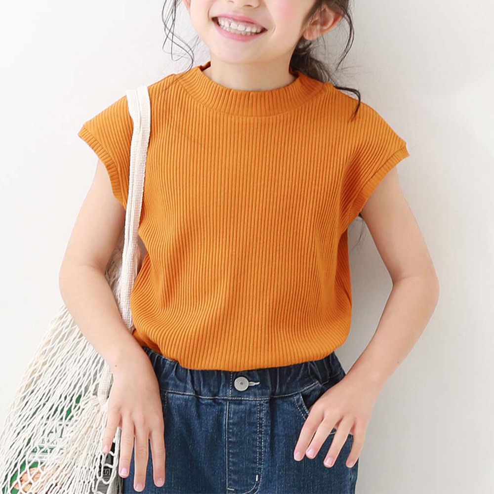甜美羅紋小立領法式袖上衣-亮橘