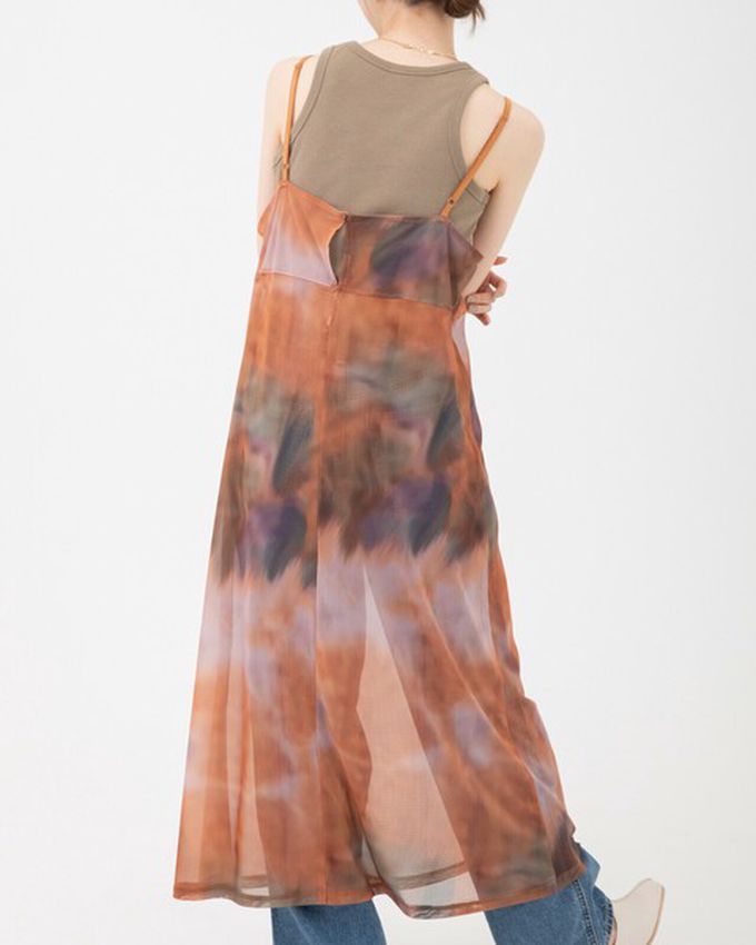 日本 gleam - 穿搭有型 暈染透膚細肩帶洋裝-黑灰系