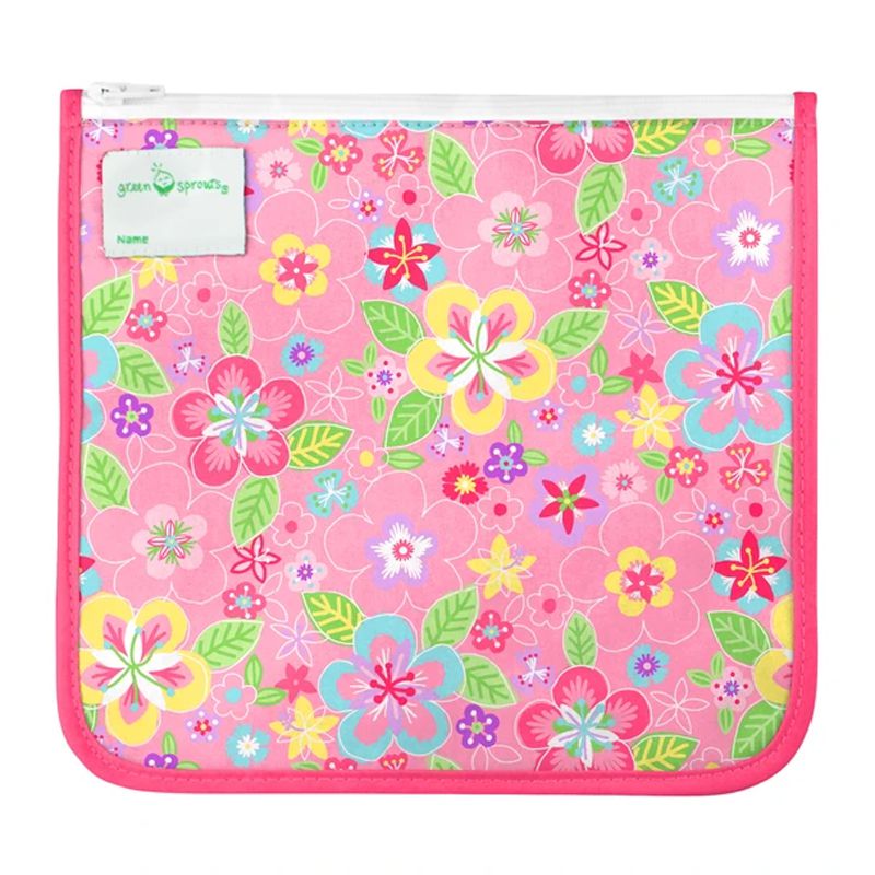 美國 green sprouts - 小綠芽可攜式、具保溫功能食物袋/零食袋與/三明治袋/小物收納袋 (可放三明治/食物/固齒器/奶嘴) 兩入組-粉黃花海