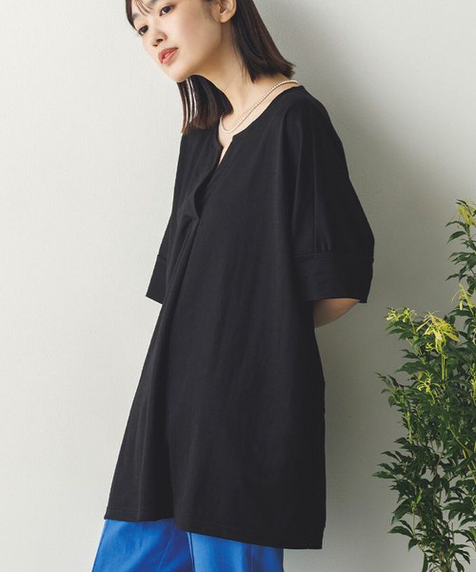 日本 Sans Souci 34+ - 接觸涼感 鑰匙領五分袖上衣-咖啡棕