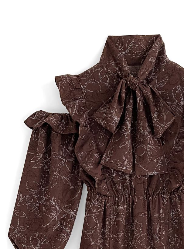 日本 GRL - 優美公主蝴蝶結糖果袖洋裝-深可可