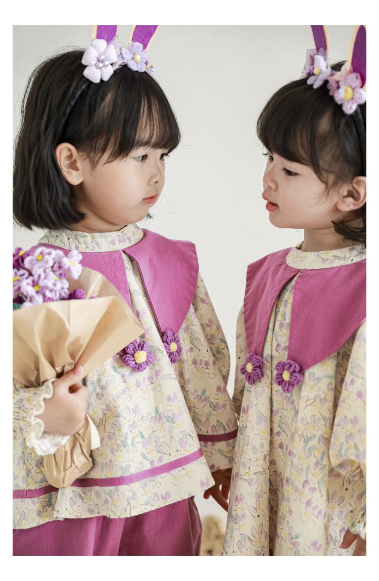 腰鬆緊束口花苞長褲-兔子與花-杏色