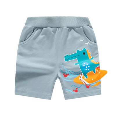 純棉休閒短褲-衝浪鱷魚-淺藍色