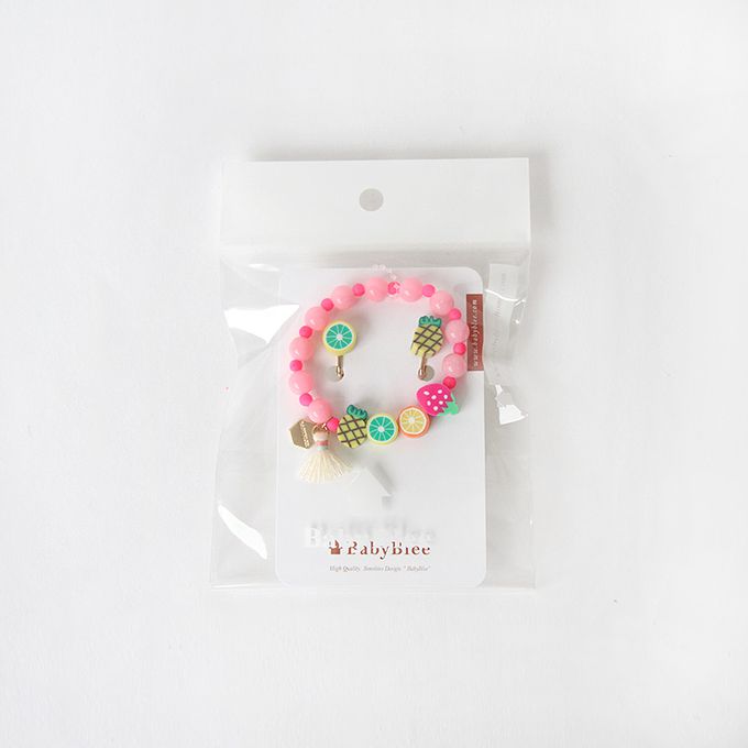 韓國 Babyblee - 水果派對飾品禮物組-草莓X橘子-桃粉-手鏈X1+耳環1對