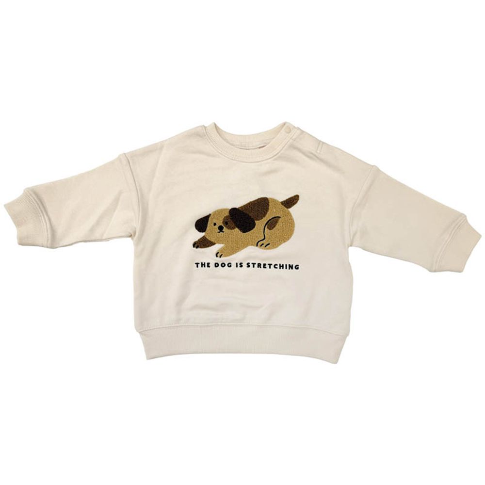 長袖休閒上衣--凸毛繡-象牙白色