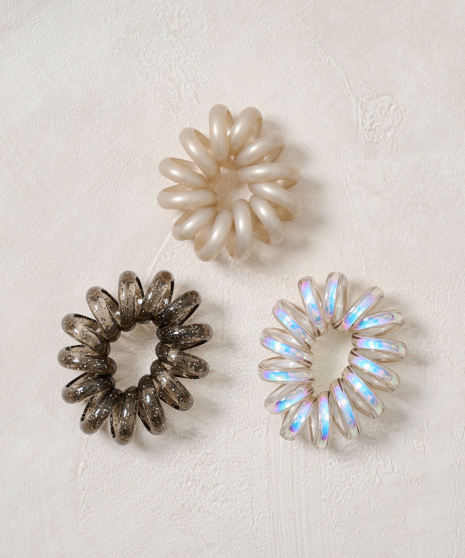 日本 Lattice - 彈力無痕電話線髮圈3件組-質感消光-透明