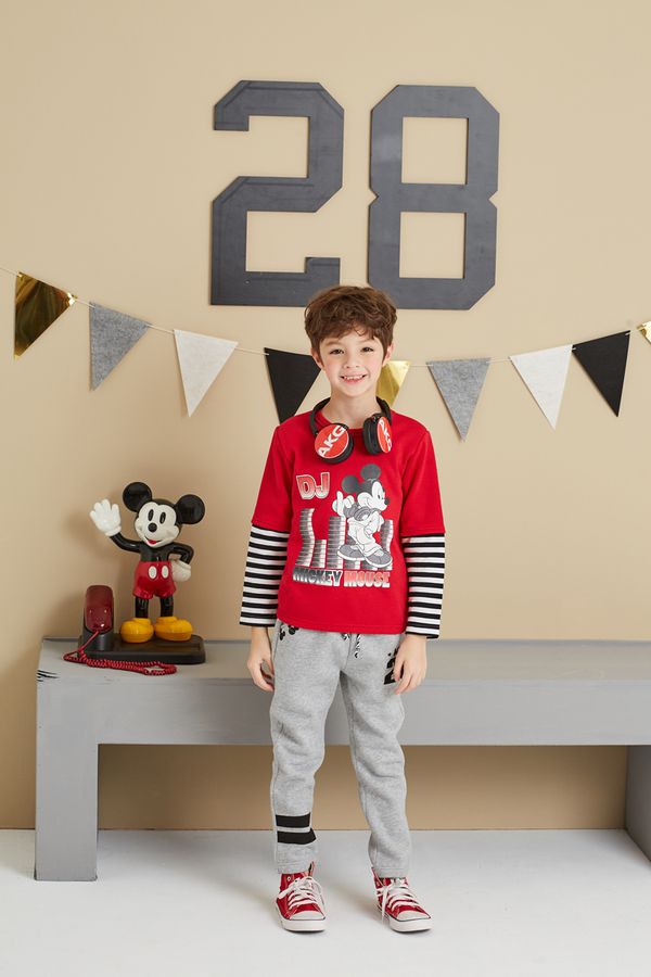 麗嬰房 Disney - 米奇系列運動刷毛長-麻花灰