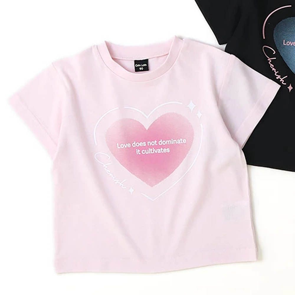 甜美女孩圓領短袖上衣-閃亮愛心-粉紅