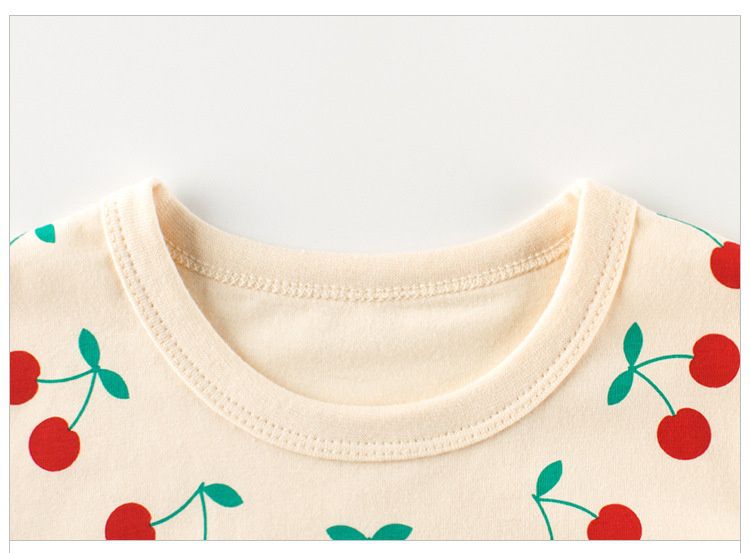 純棉短袖上衣-領口櫻桃-杏色