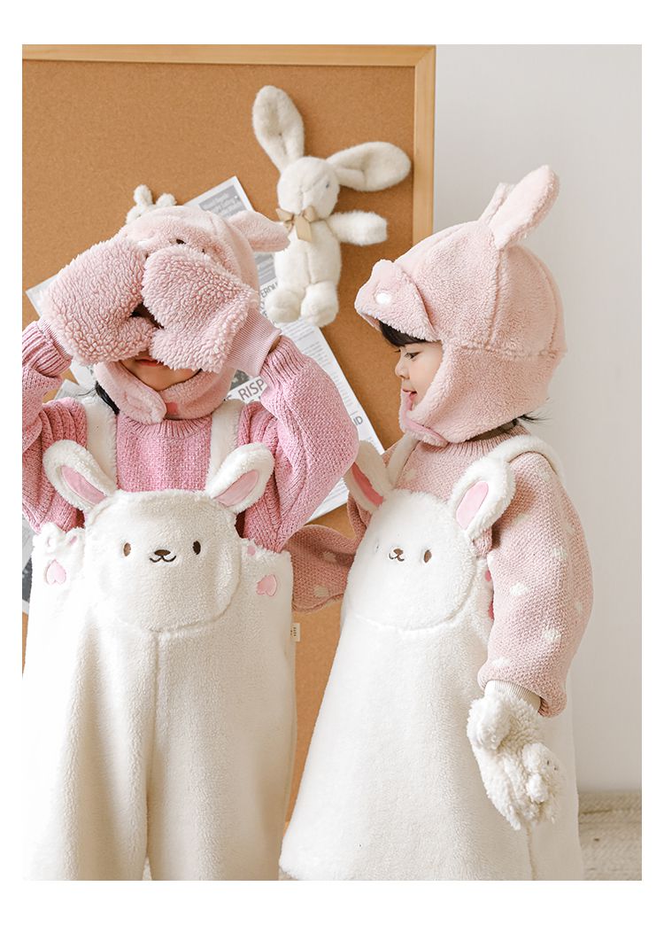 TONGMO - 雪尼爾針織圓領長袖毛衣-滿滿兔子-粉色