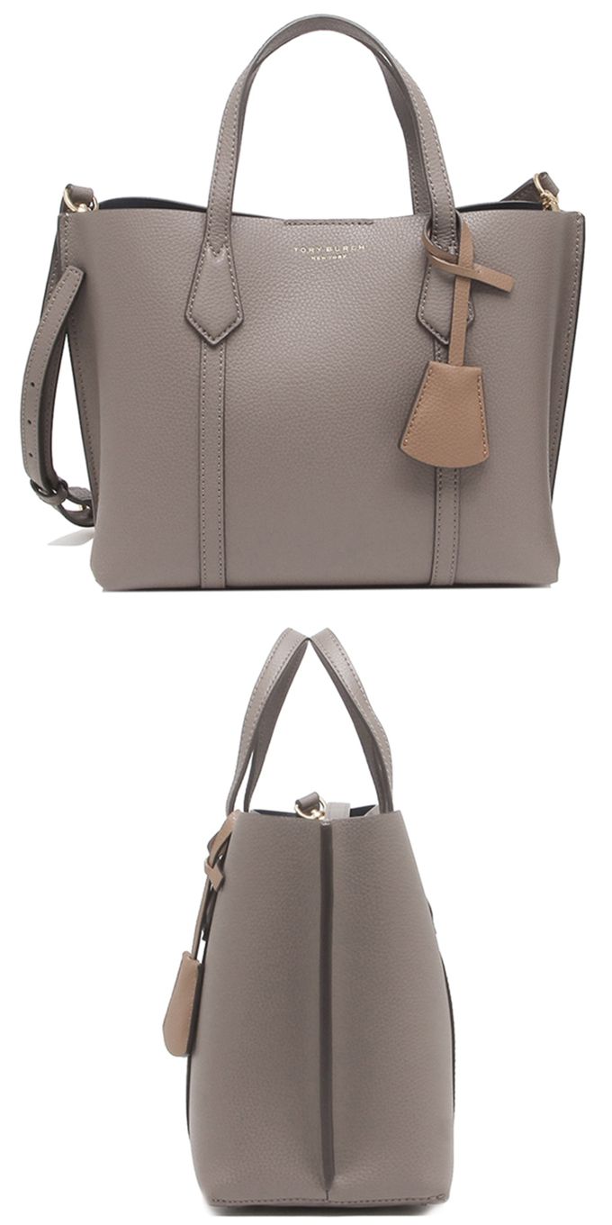 TORY BURCH - 造型皮革三層托特包 (摩卡灰)