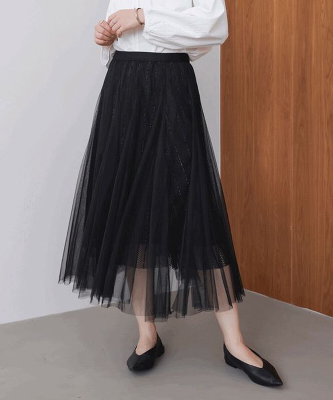 日本 Bab - 華麗優雅層次緹花鬆緊紗裙-咖啡棕