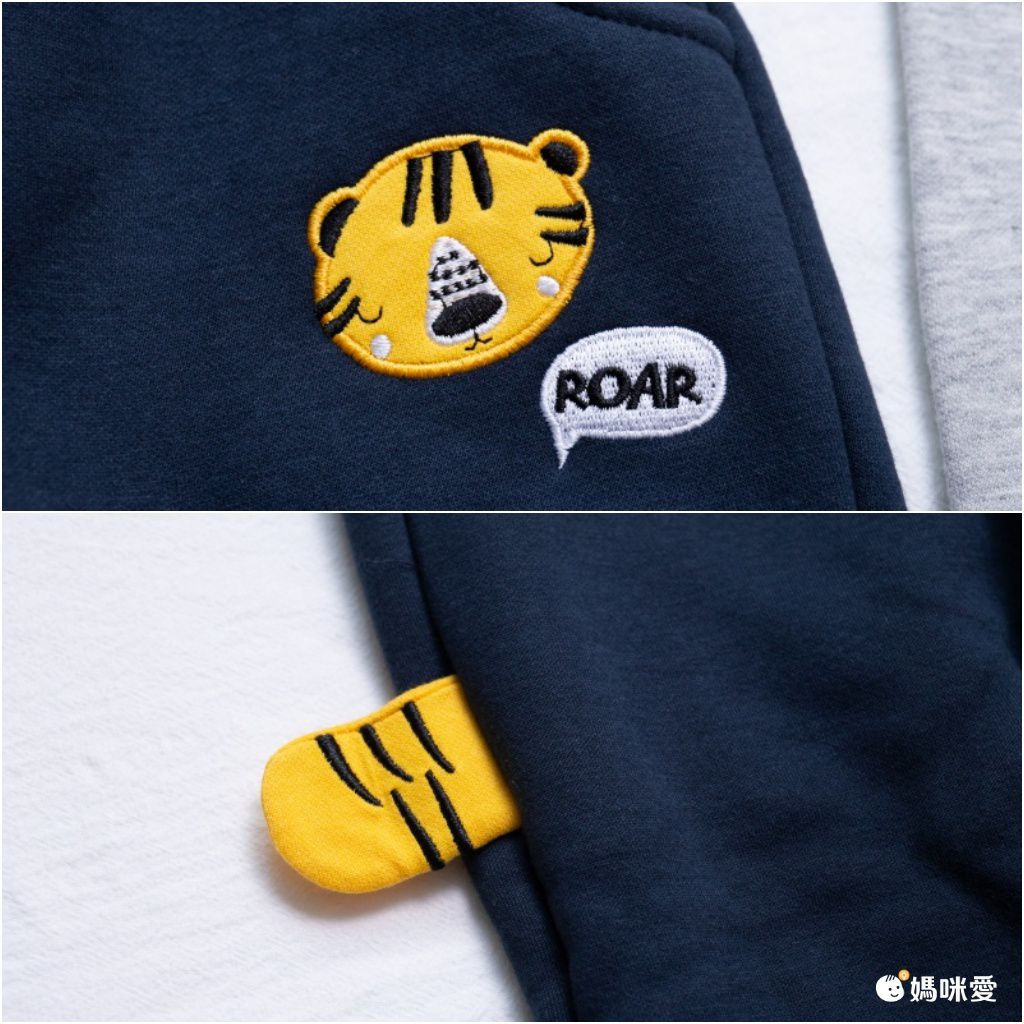 加絨棉混紡長褲-大頭老虎-深藍色