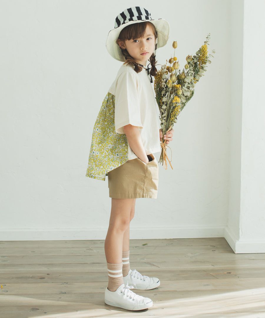 日本 PAIRMANON - 蝴蝶結綁帶短褲-碎花-摩卡薄荷