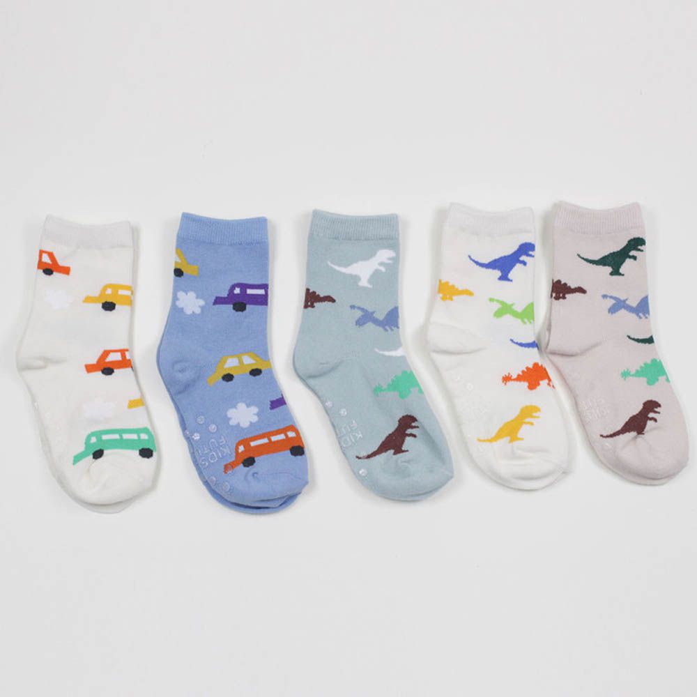 (五入組)韓製兒童中筒襪-恐龍X汽車