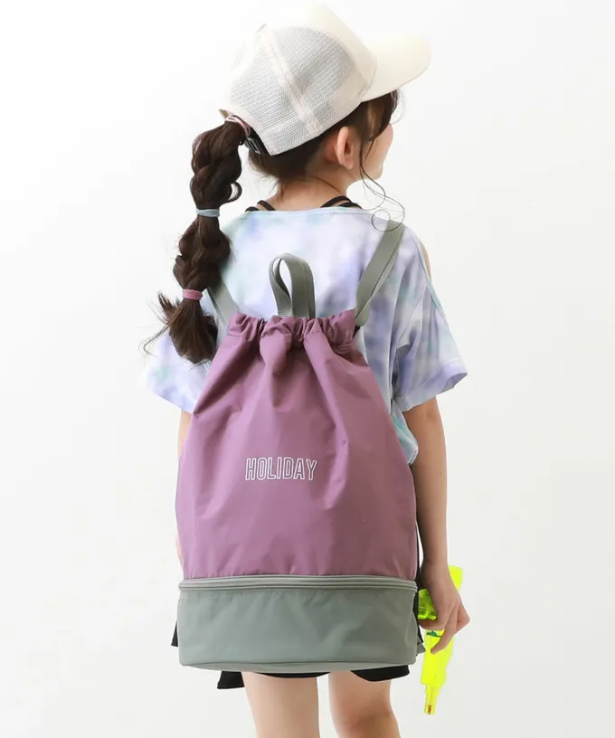 日本 devirock - 雙層設計防水便利游泳背包/水桶包-海軍藍x紅