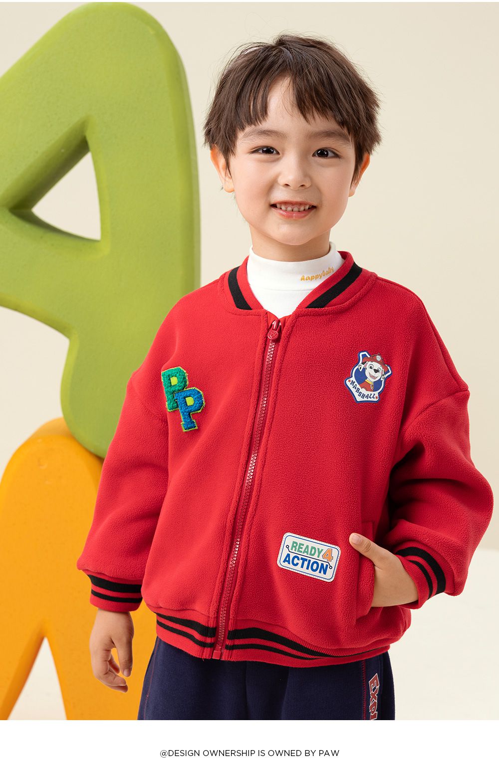 卡通汪汪隊加絨加厚棒球外套-卡通人物天天-粉色