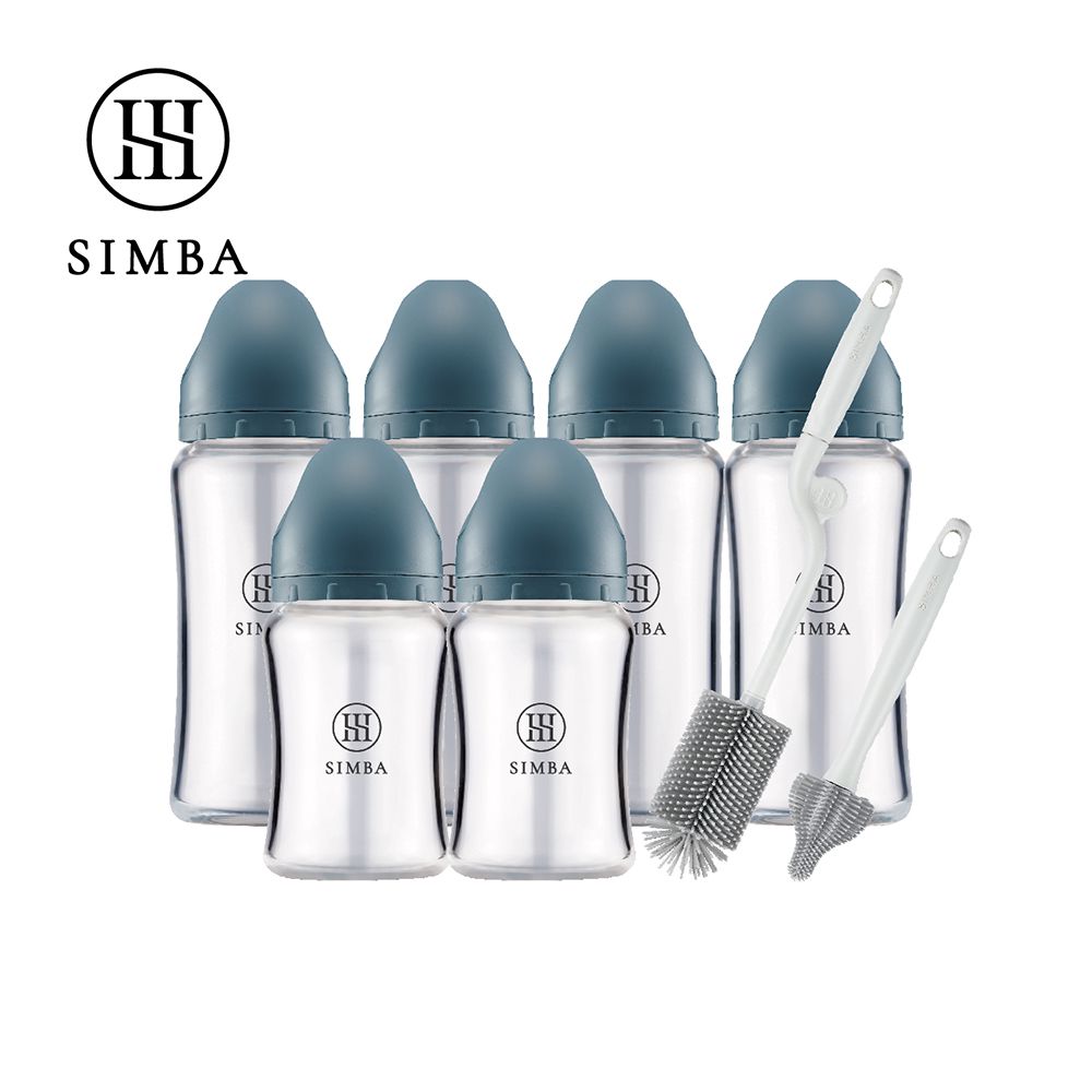 省力洗瓶！蘊蜜質金玻璃寬口奶瓶極淨組-新生適用-波藍