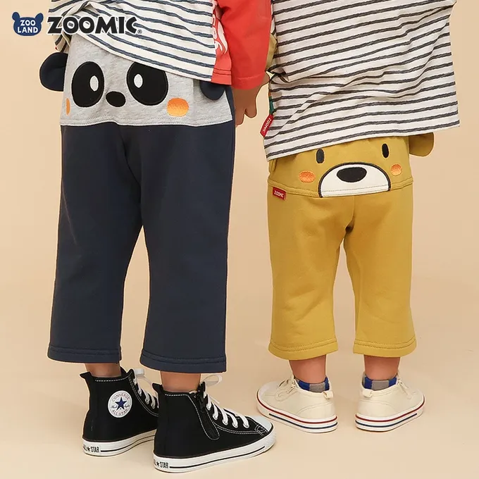 日本 ZOOLAND - 可愛熊耳朵裏毛七分褲-小熊-芥末黃