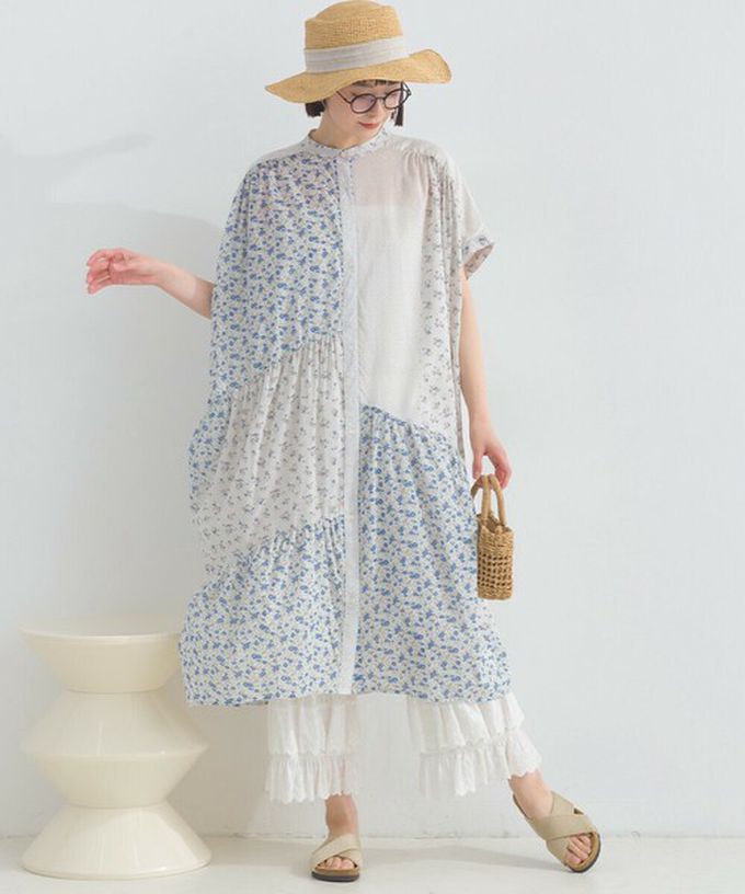 日本 Lupilien - 純棉巴里紗花朵拼布襯衫式洋裝-黃