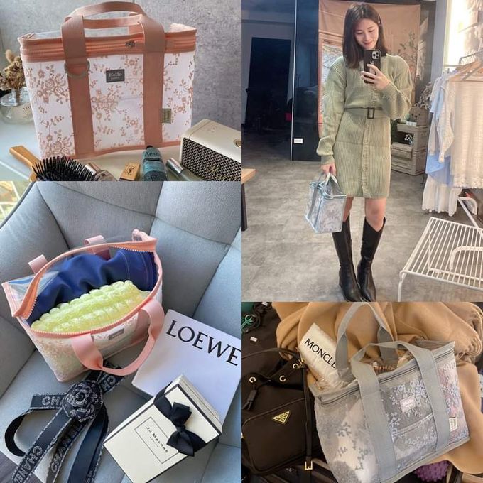 香港百寶袋王 Bagtory HK - 2023特別款花色午餐袋-時尚灰蕾絲(加贈原價$980秘境香芬精油滾珠瓶-麝香玫瑰費洛蒙系列*1)-27*13*19cm