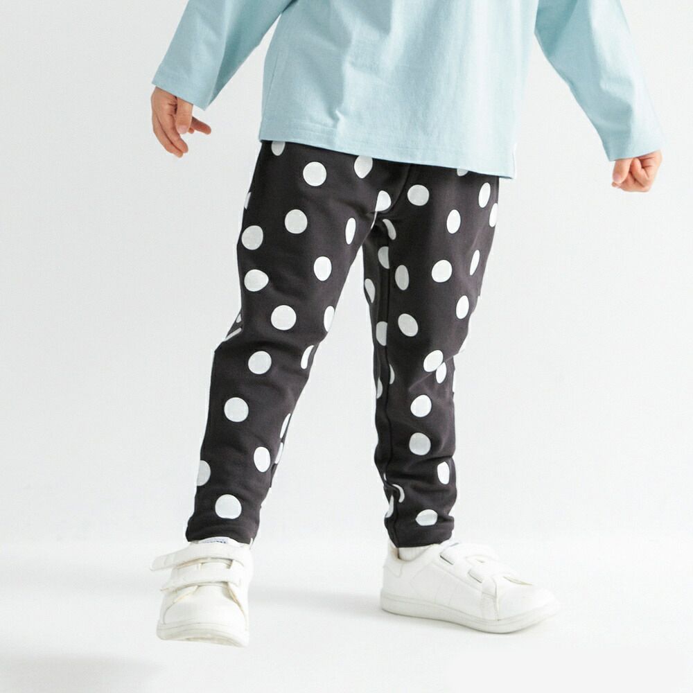 彈力寬鬆上學好動長褲-白圓點-炭黑
