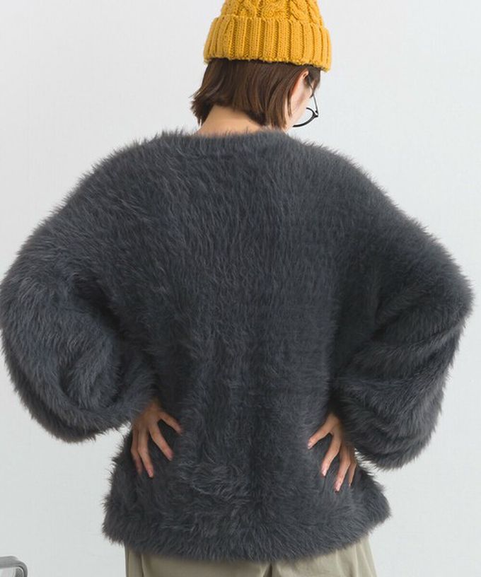 日本 Lupilien - 柔和蓬鬆毛海繭型針織開襟衫/外套-米白