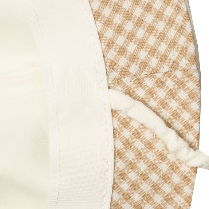 akachan honpo - 反折帽-熊耳 格紋-米白色