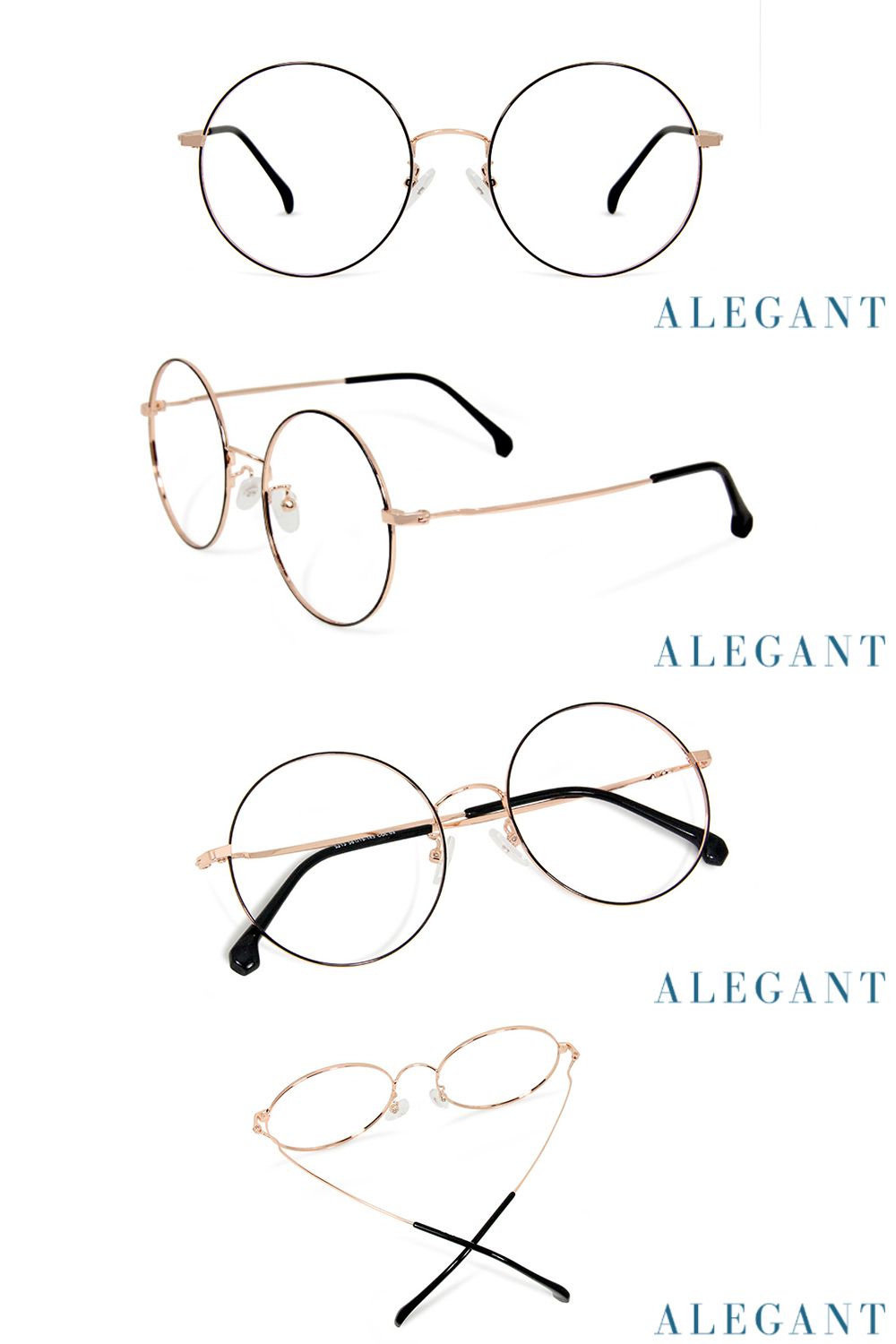 ALEGANT - 韓系玫瑰金細圓框顯小臉UV400濾藍光眼鏡