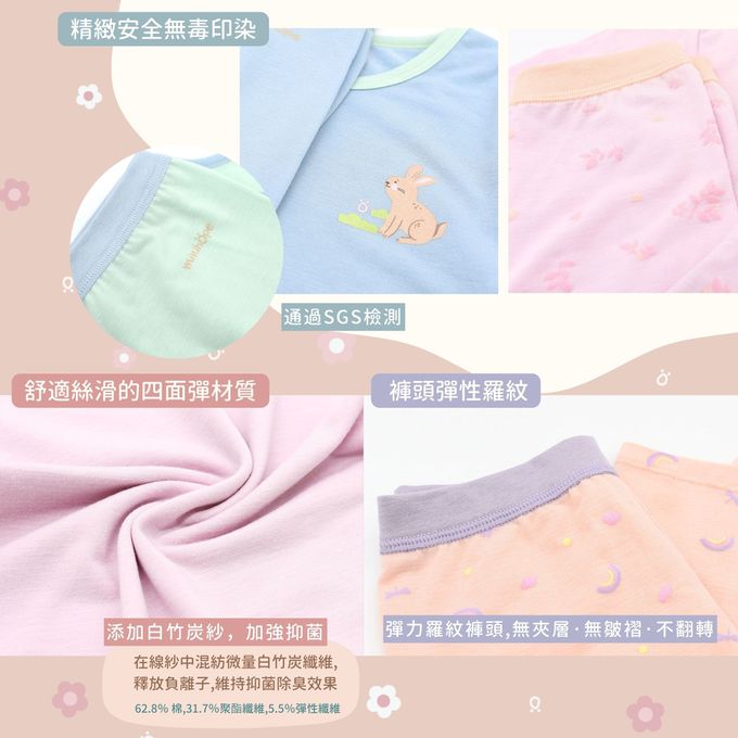 minihope美好的親子生活 - 寬版七分居家套裝-黃山雀-丁香粉