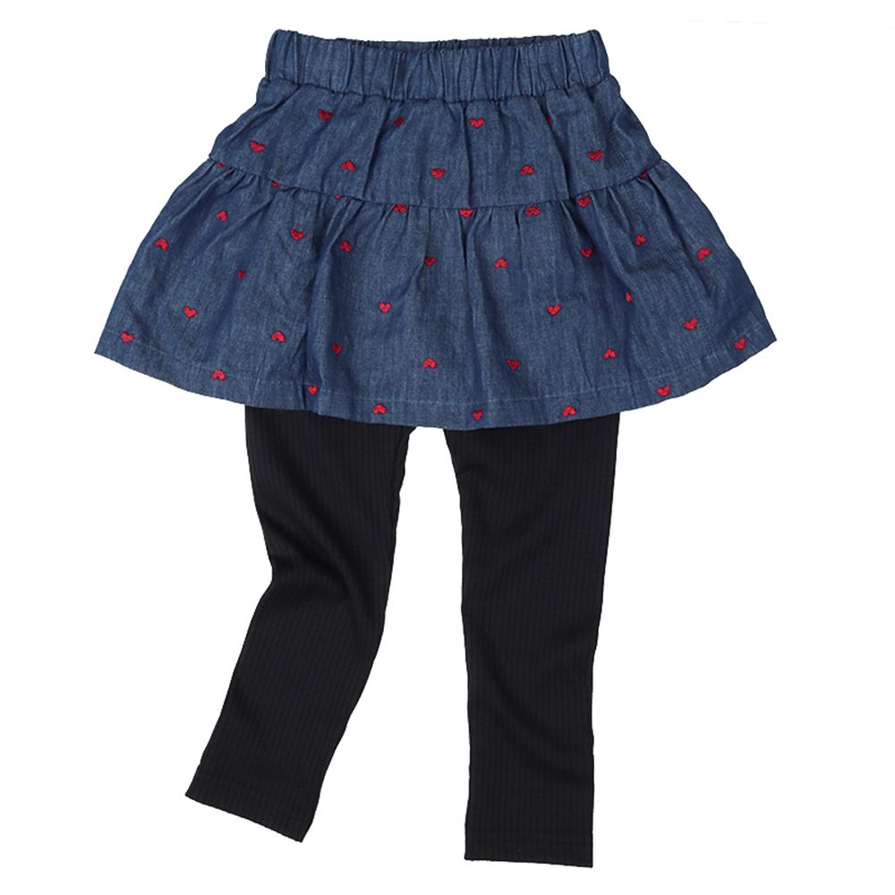 10分牛仔褲裙-刺繡-深藍色