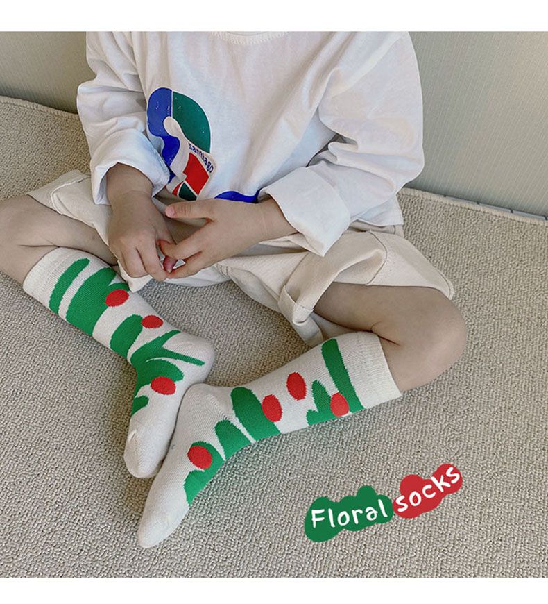 兒童中筒襪 (四入一組)-1092可愛碎花襪