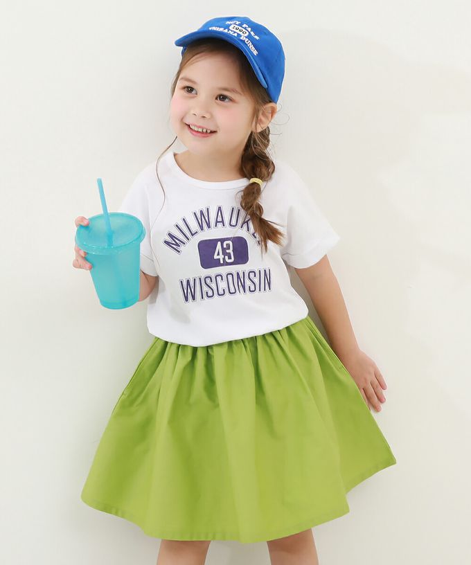 日本 devirock - 百搭印花拼接短袖洋裝-條紋-杏白x奶茶