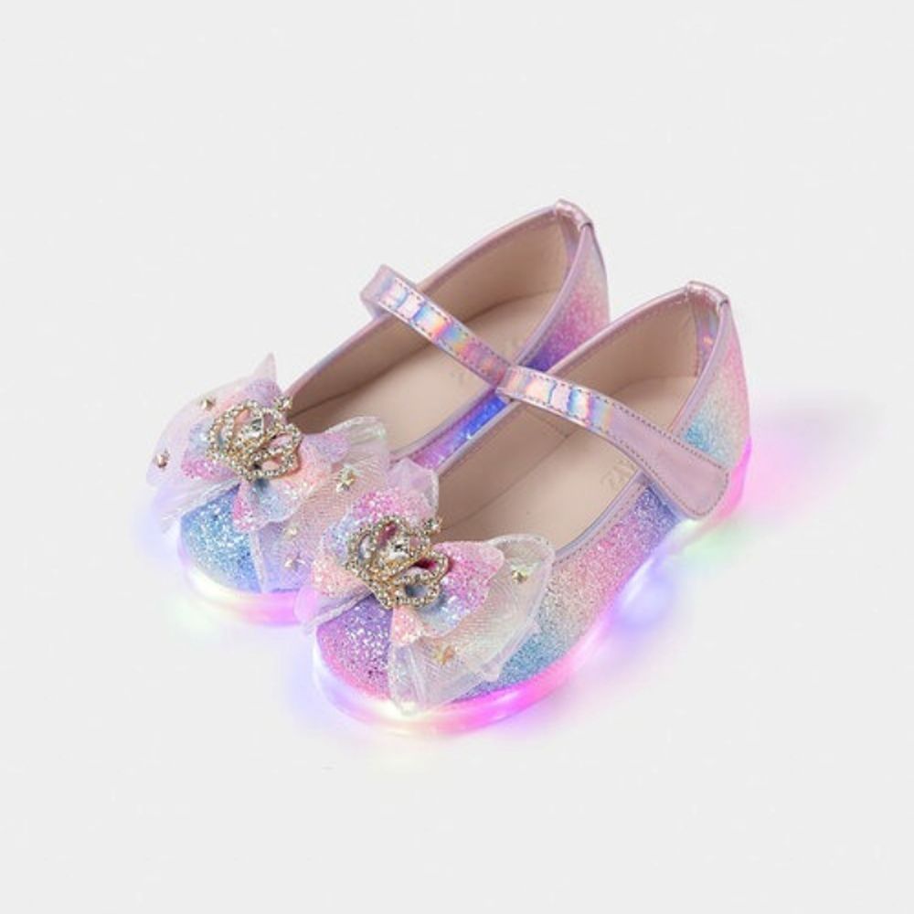 (LED)皇冠鑽飾星河亮粉公主鞋-藍X粉X紫
