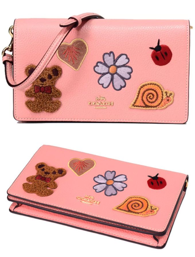 COACH - 造型皮革翻蓋斜背包 (愛心和熊)