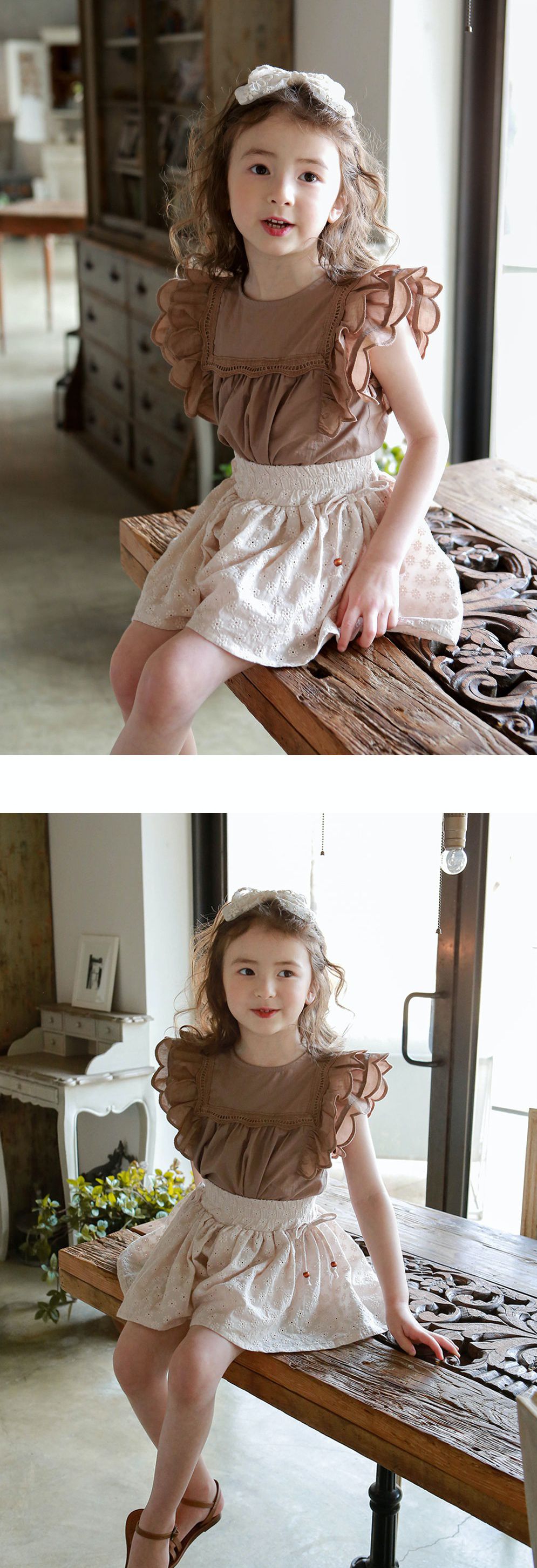 韓國 PuellaFLO - 刺繡後空花朵寬褲裙-杏