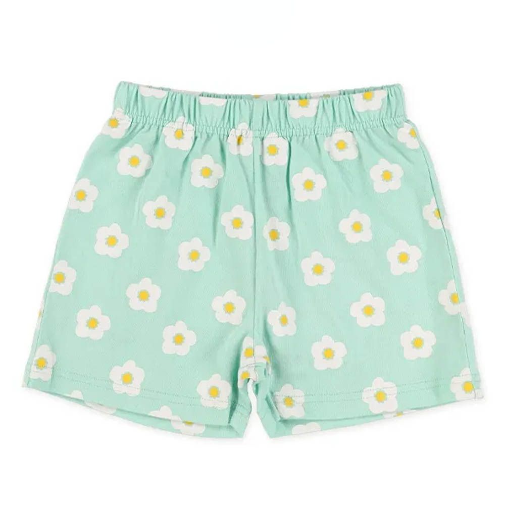 滿版花朵彈性短褲-薄荷綠