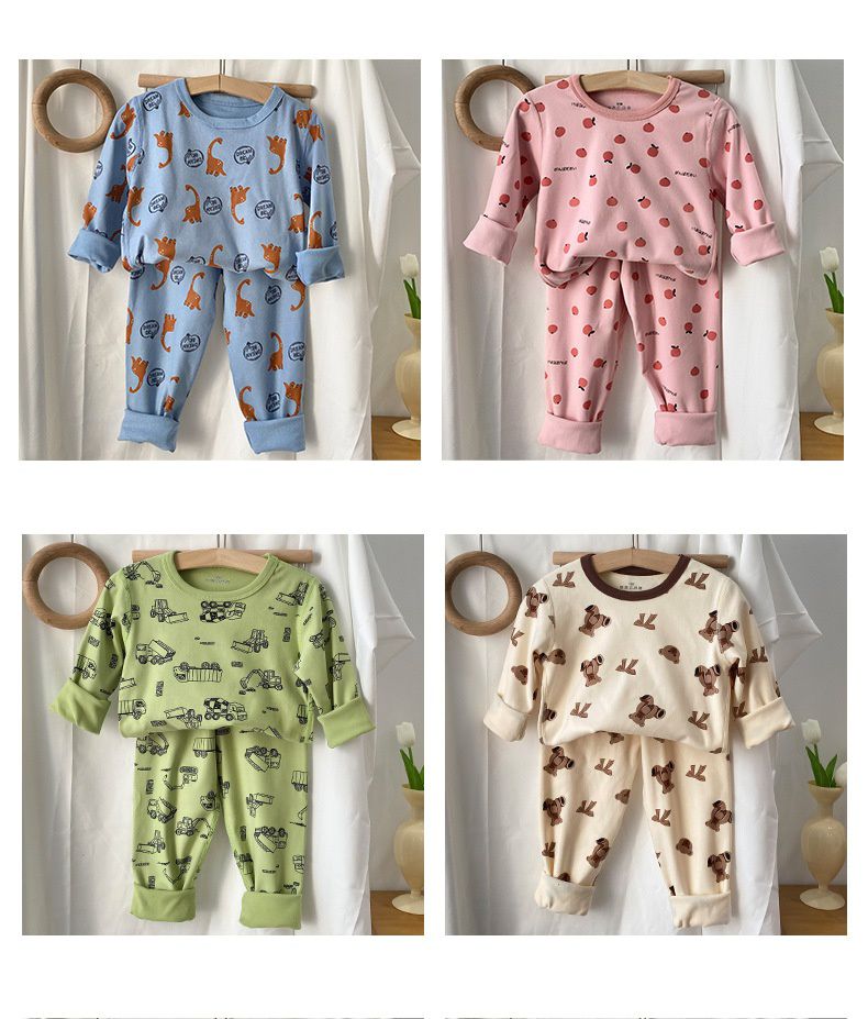 圓領無痕薄絨長袖家居服套裝-條紋-黑色