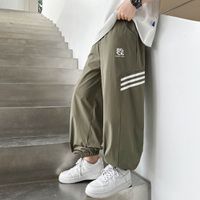 babybody - 腰鬆緊休閒束口長褲/防蚊褲-側拼條紋-綠色