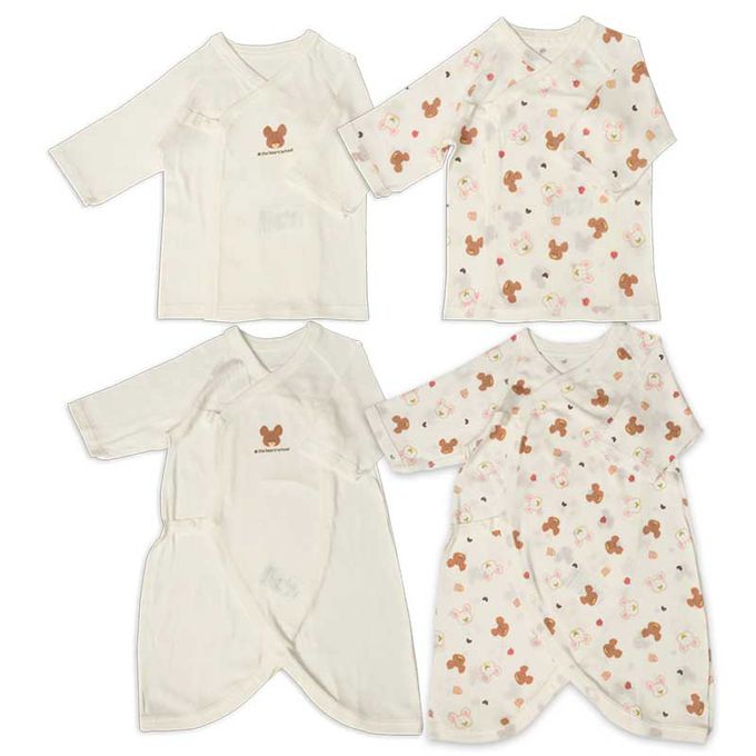 akachan honpo - 新生兒內衣4件組-小熊學校-米白色 (50~60cm)