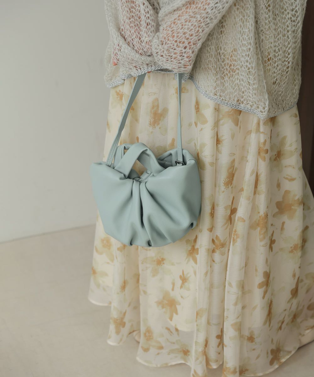 日本 Bab - 2WAY抓皺設計皮革小包-淺藍