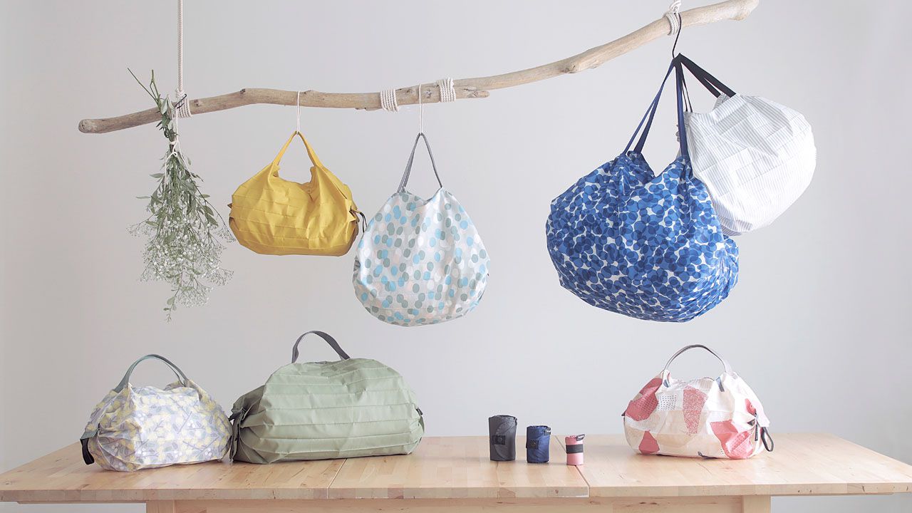 日本 MARNA - Shupatto 秒收摺疊購物袋(可掛購物籃)-五週年限定升級款-漣漪波點 (L(50x38cm))-耐重15kg / 40L