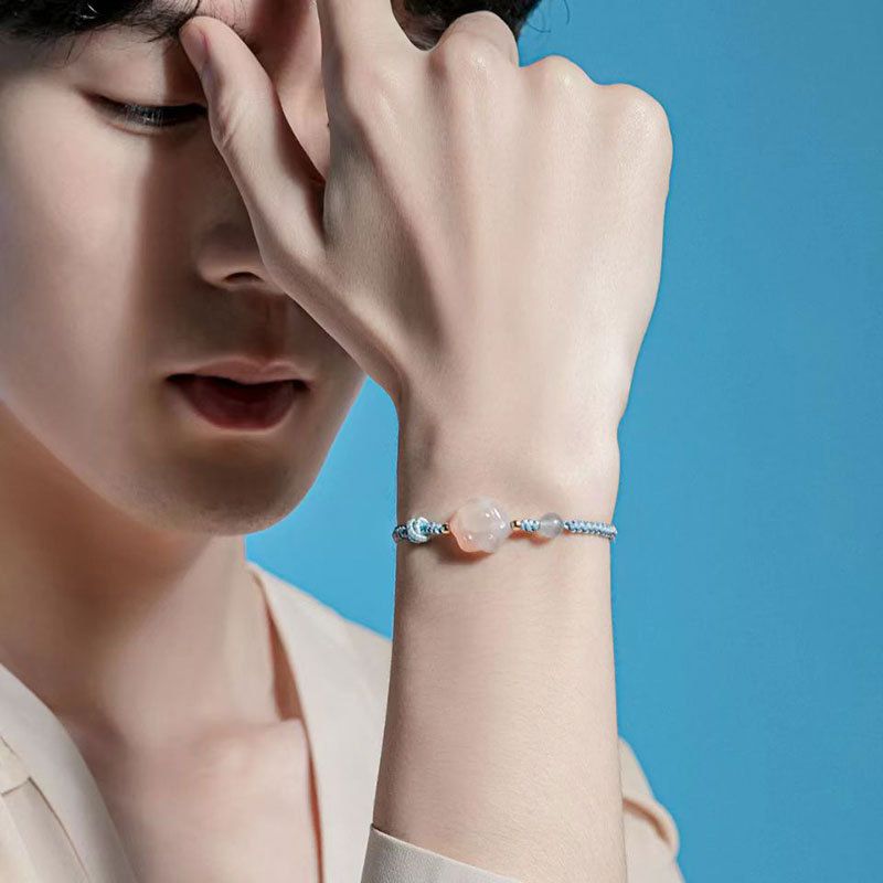 手工編織櫻花瑪瑙手鏈-男款