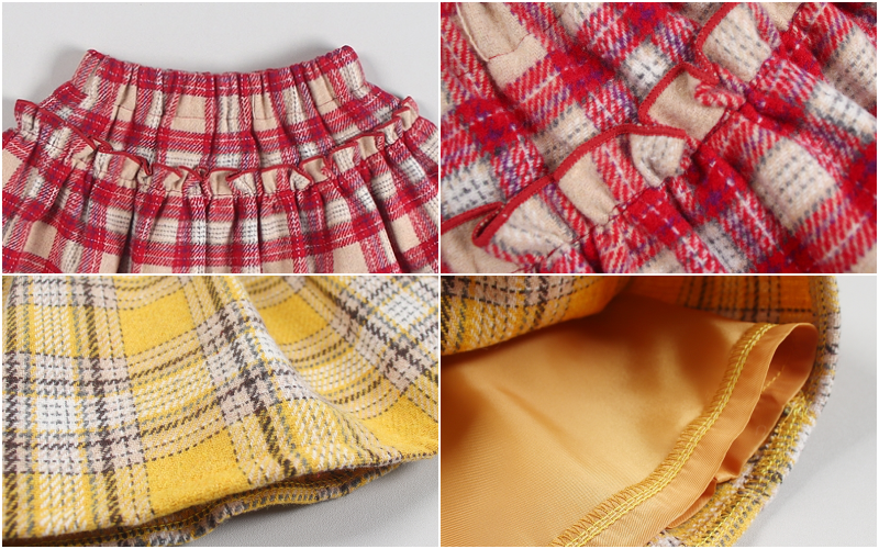 韓國 Dalla - 縮緊帶學院風格子短裙-黃