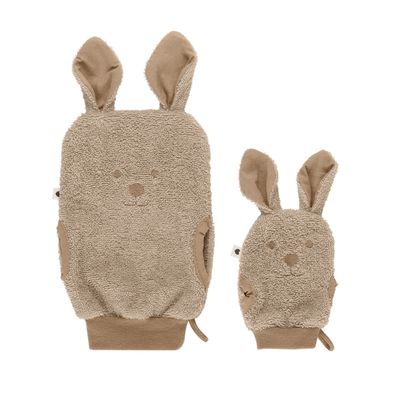 丹麥BIBS - Bath Mits Kangaroo 袋鼠澡巾組-香草-2入(大小各1)