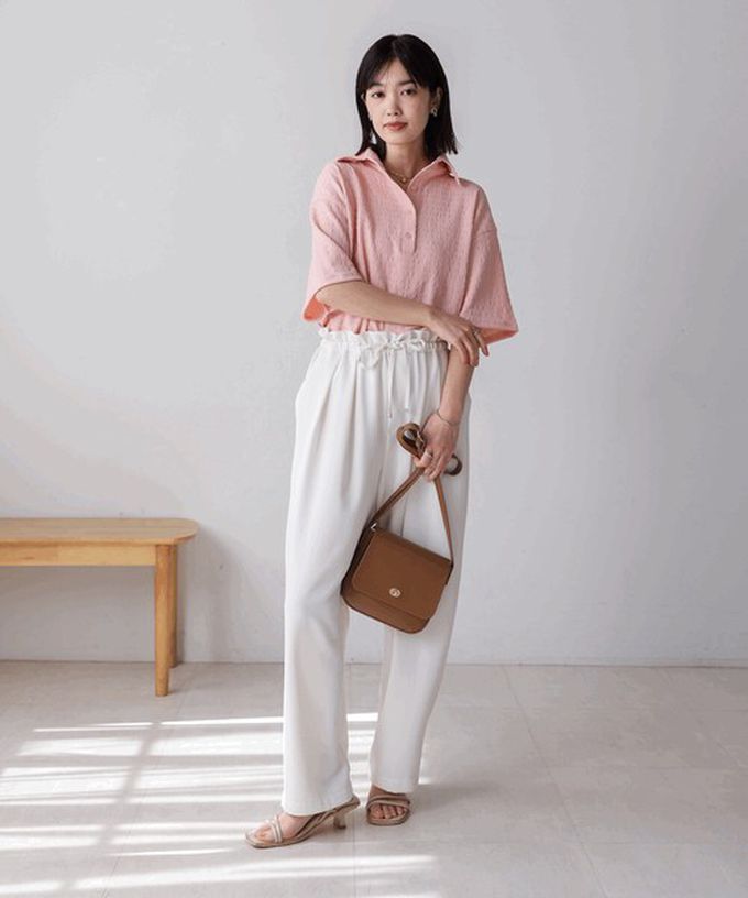 日本 Bab - 精緻紋理都會感五分袖上衣-黃