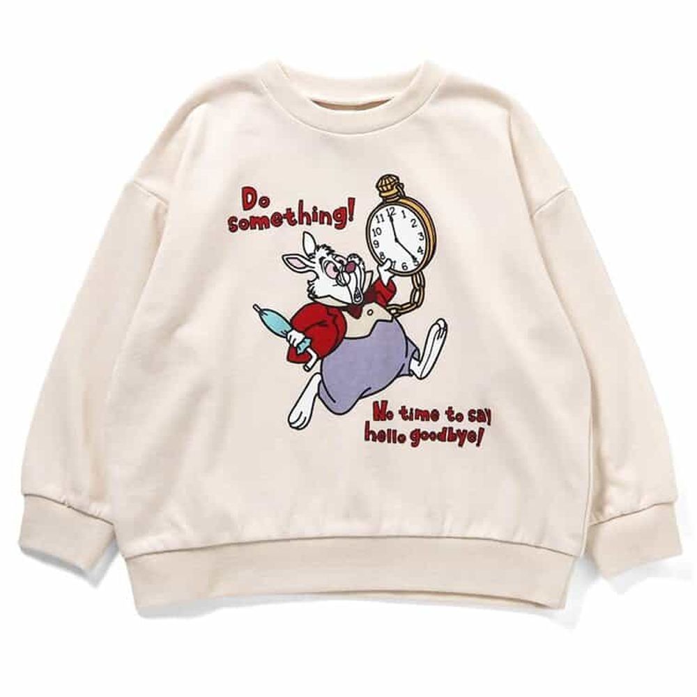 限量聯名 印花縮口長袖上衣-迪士尼卡通-白兔先生-白