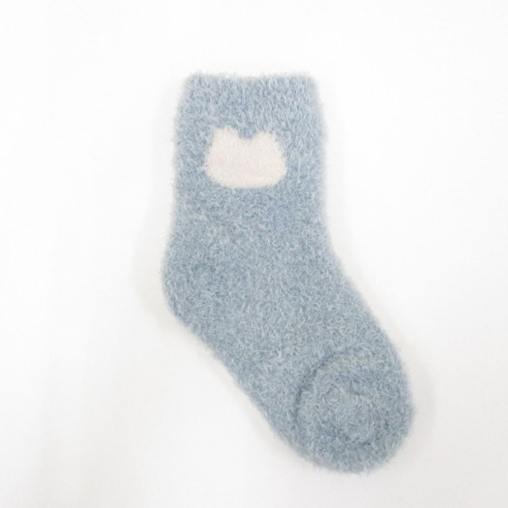 akachan honpo - 雪尼爾紗內棉中筒襪-小熊-藍色 (9-14cm)